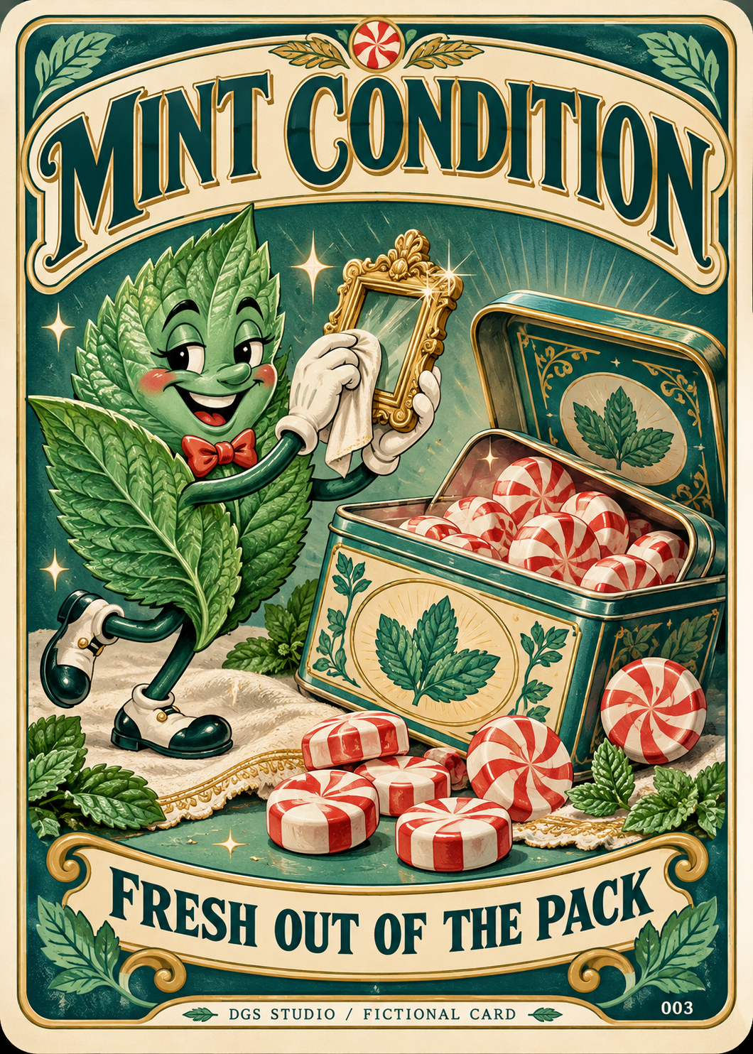Mint Condition, a fictional parody-package card with illustrative annotation marks